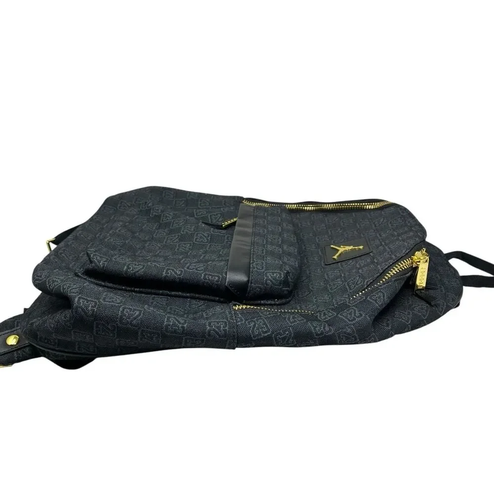 Jordan Monogram Backpack Mens 25L Black Gold Zip Jumpman 23 School Travel Bag